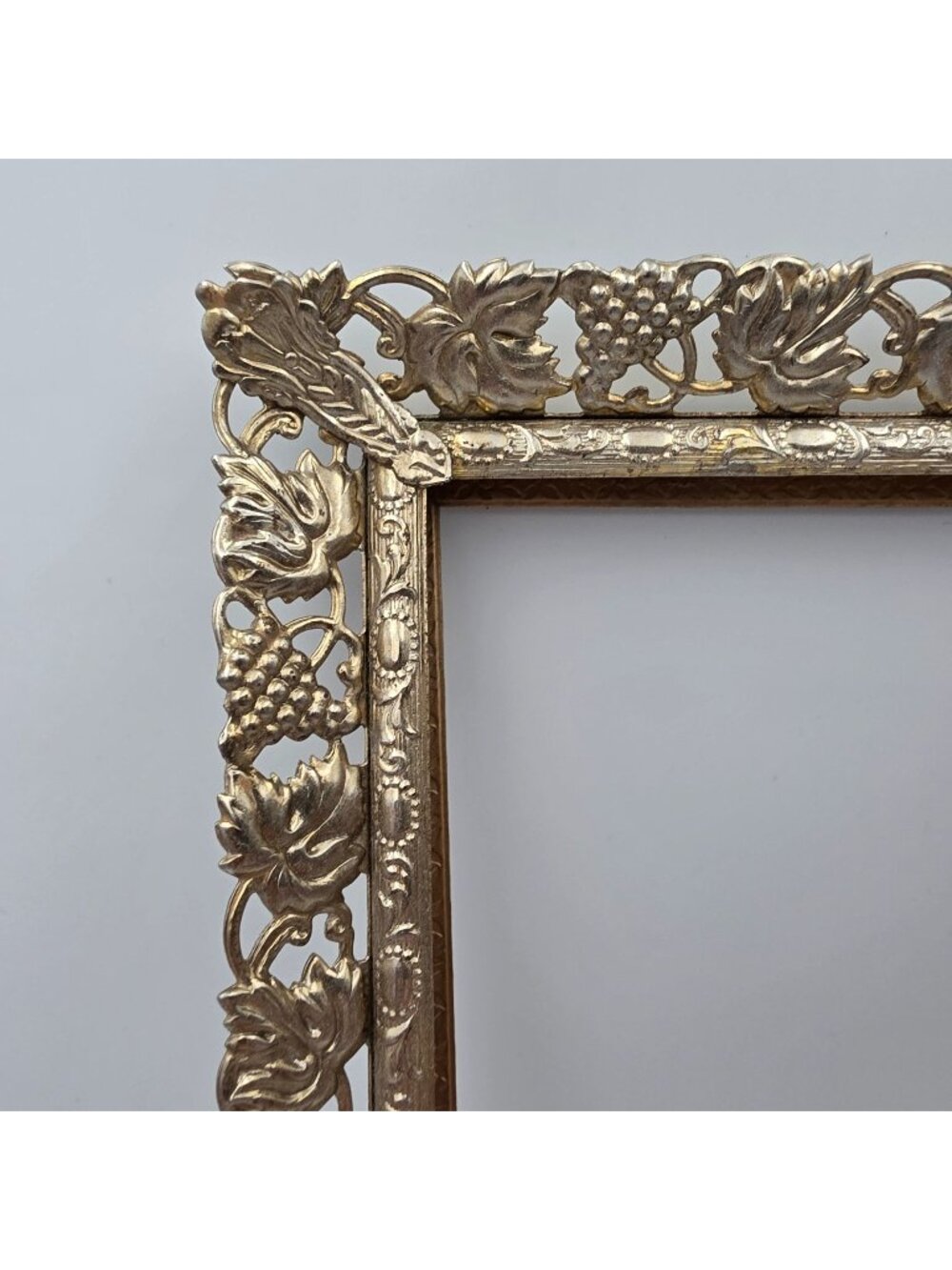 Vintage Hollywood Regency Gold Metal Frame Ornate Grape & Vine Design 5"x 15"